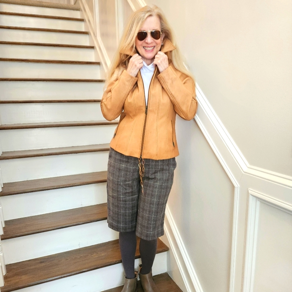 Wilson Cleaned, Figure Flattering, Cropped, Tan Leather Jacket, Medium, $65